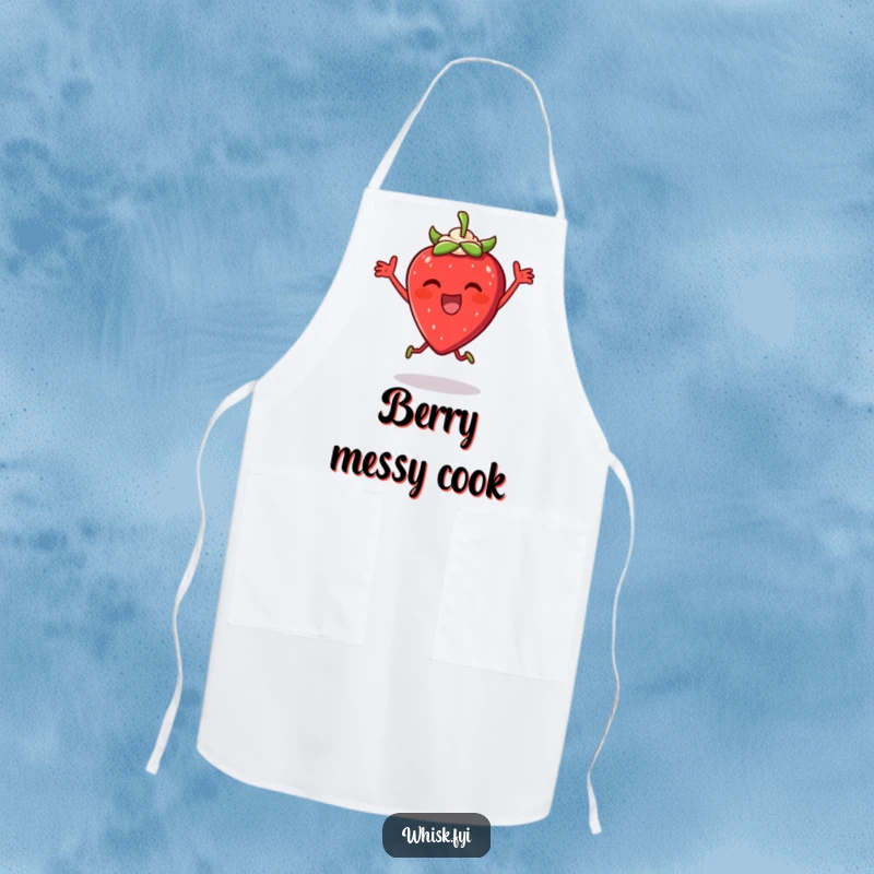 Funny Strawberry Cream Apron: A thrilled strawberry dancing with cream, ideal for protecting clothes during fun and messy kitchen adventures.