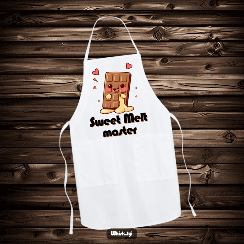 Funny kawaii chocolate bar apron, melting slightly with a happy sigh, deliciously hilarious kitchen wear, perfect funny gift.