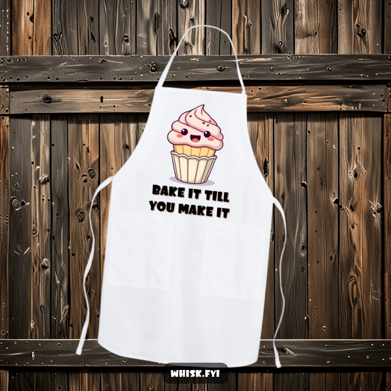 Funny kawaii cupcake apron, excitedly popping out of its paper cup, chef's hilarious kitchen wear, perfect funny gift.
