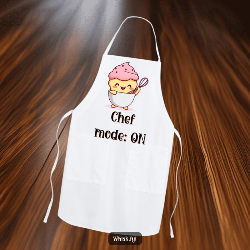 Funny Kawaii muffin character diligently whisking ingredients, this apron is a funny kitchen essential.