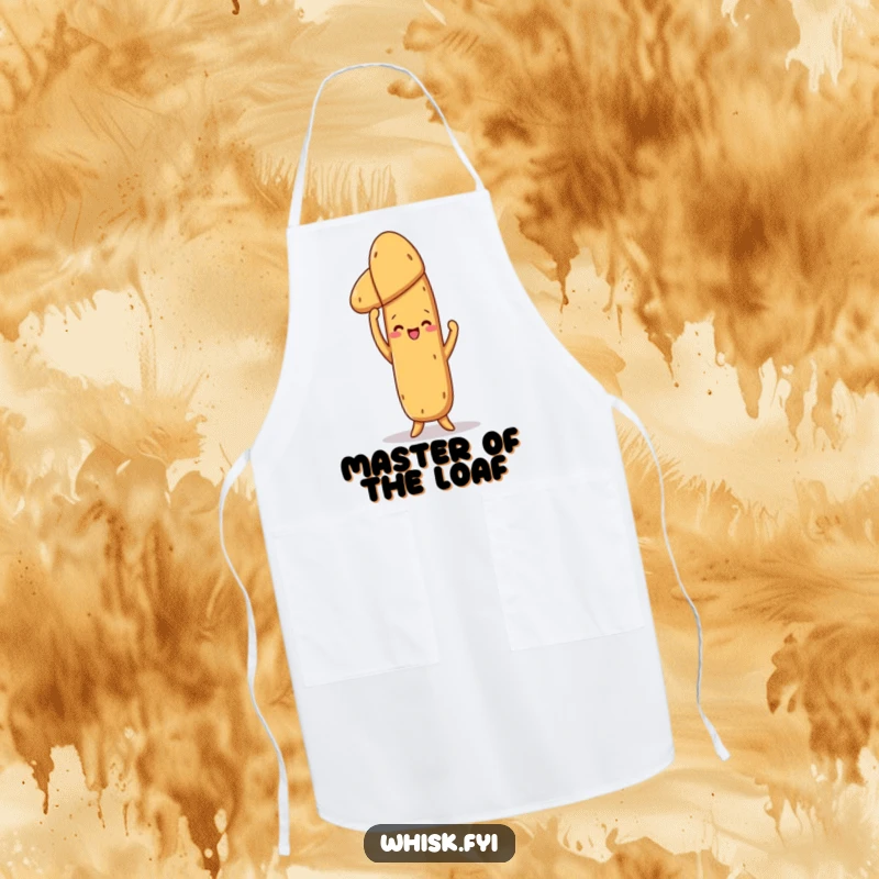 Funny Baguette Apron: A proud baguette holding a baked loaf, ready to assist in the kitchen with humorous flair and protection.