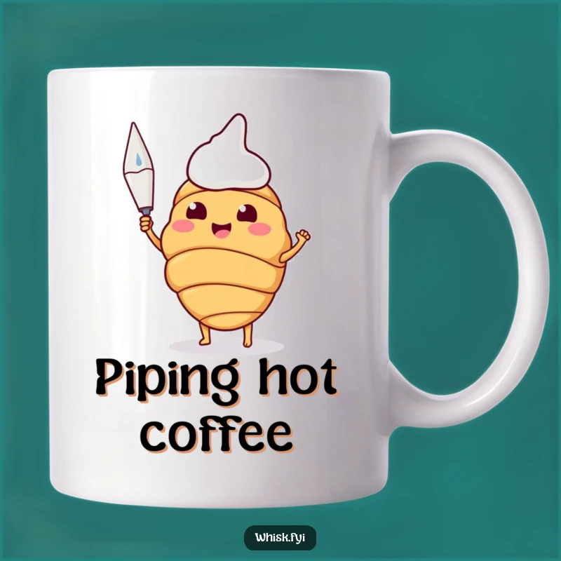 Funny Croissant Baker Mug: Happy Pastry Chef Holding Piping Bag Gift