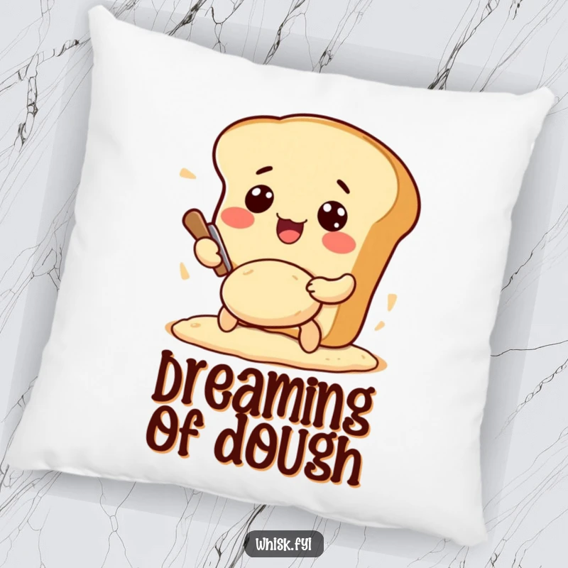 Funny Kawaii bread pillow, featuring a cute bread loaf character kneading dough, offering comfort and a touch of humor.