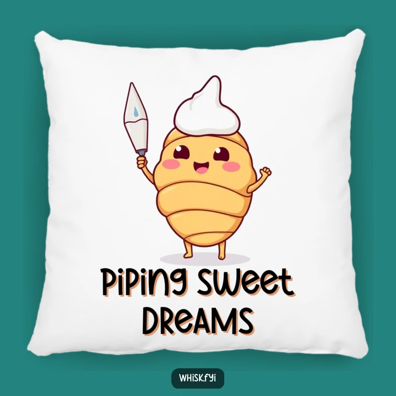 Funny Croissant Baker Pillow: Happy Pastry Chef Holding Piping Bag Accent