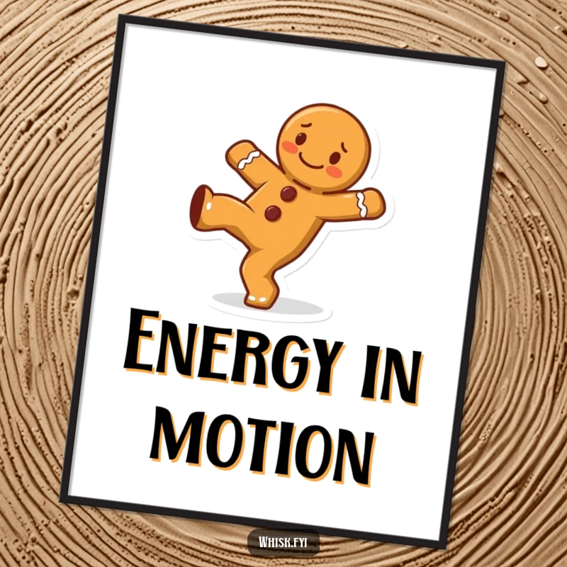 Funny cheerful gingerbread man character performing a cartwheel, captured as a vibrant digital art print.