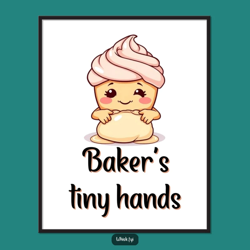 Funny Cupcake Baker Digital Art Print: Smiling Pastry Chef Kneading Dough Decor