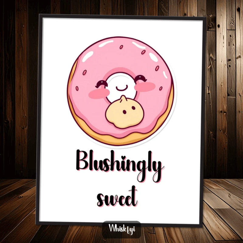 Funny digital art of a blushing donut adorably frosting a cookie, capturing sweet shyness and baking artistry.