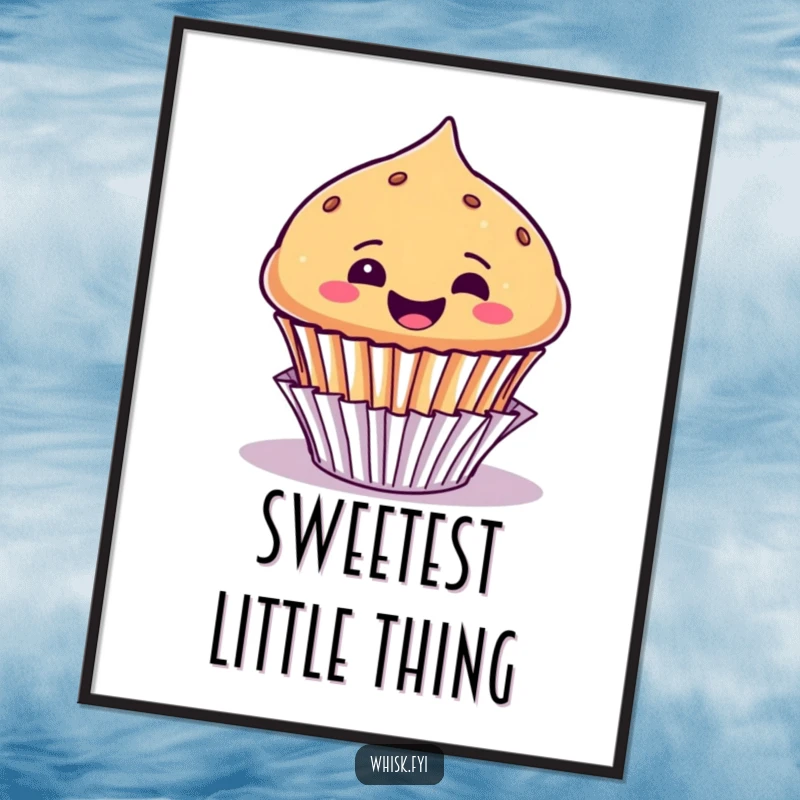 Funny digital art print of a joyful muffin character popping out of its liner with infectious glee and vibrant colors.