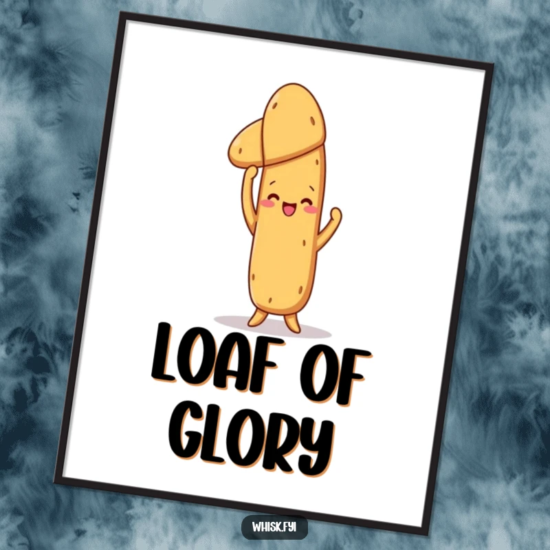 Funny Baguette Digital Art: A proud baguette triumphantly holding a baked loaf, bringing instant humor and baking celebration to your display.