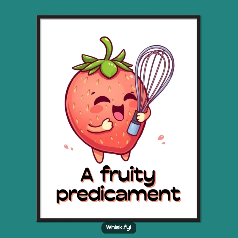 Funny Strawberry Whisk Digital Print: Hilarious Fruit Art for Walls