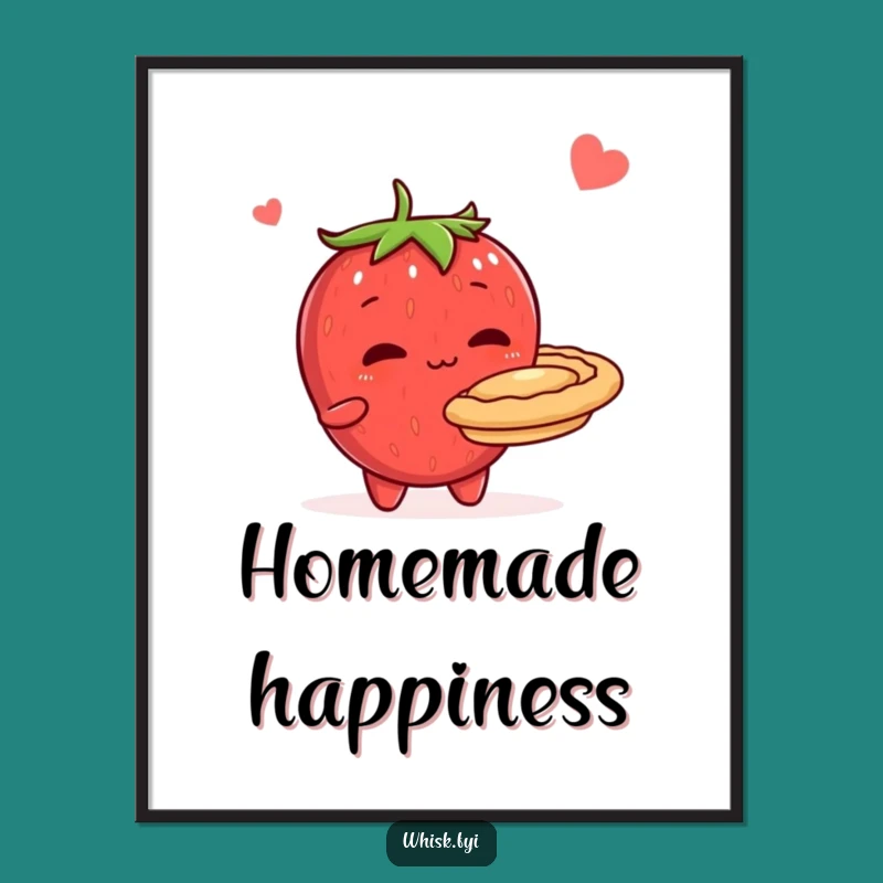 Funny Shy Strawberry Pie Digital Art - Sweet Baking Decor Print