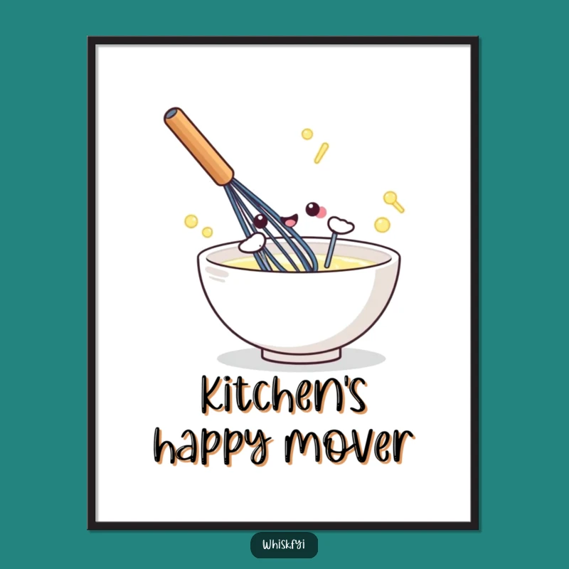 Funny Kawaii Digital Art: Energetic Whisk for Instant Kitchen Vibes