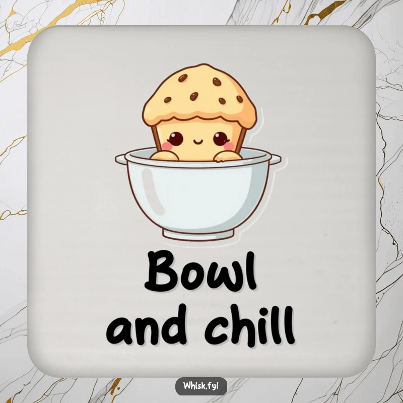Funny Muffin Coaster: A curious muffin peeking from a mixing bowl, adding a humorous touch to drink protection.
