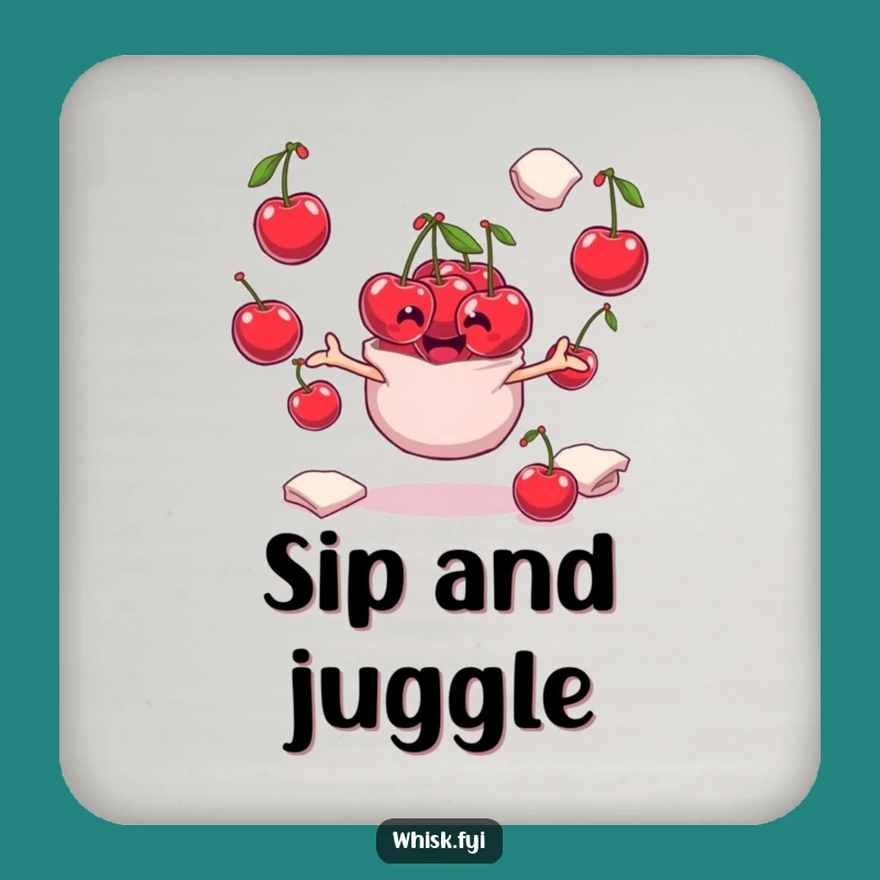 Funny Cherry Drink Coaster - Playful Juggler Character, Protect Surfaces