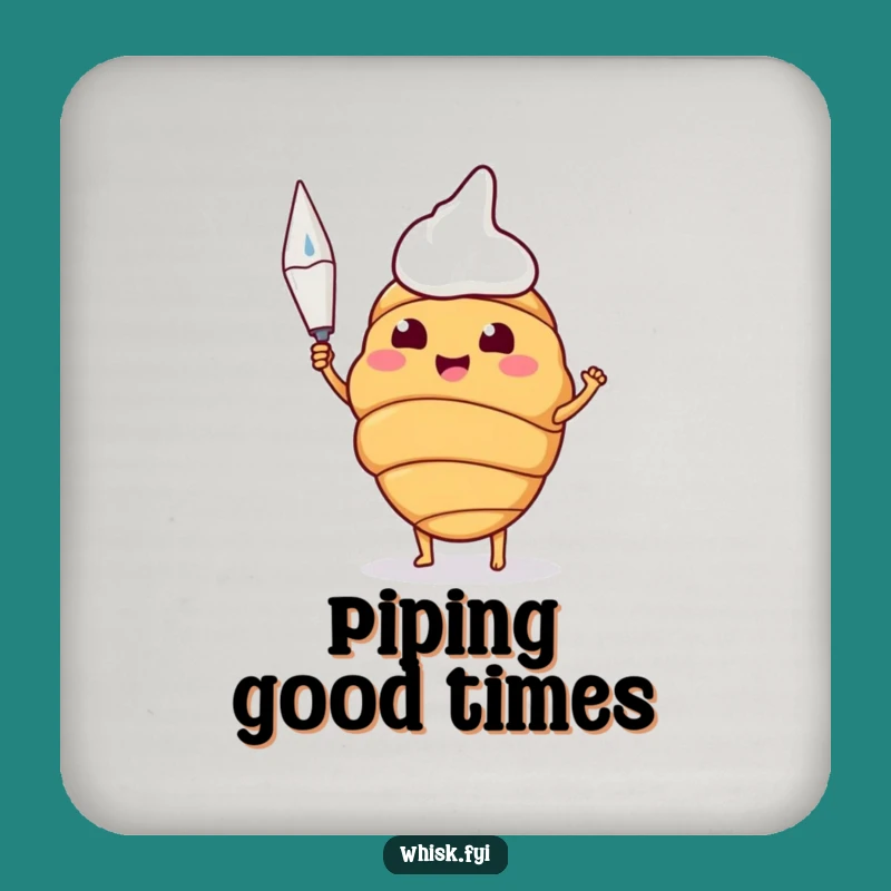 Funny Croissant Baker Drink Coaster: Happy Pastry Chef Holding Piping Bag Protector