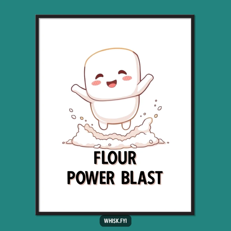Funny Marshmallow Flour Jump Poster - Whimsical Baking Art Print