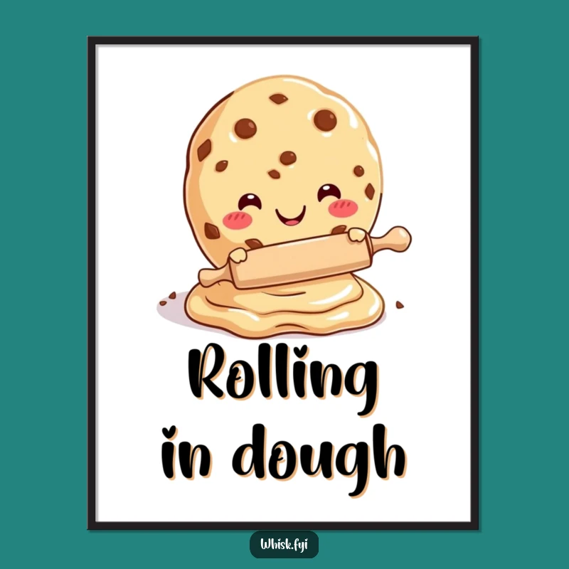 Funny Cookie Dough Rolling Poster - Whimsical Baking Art Gift