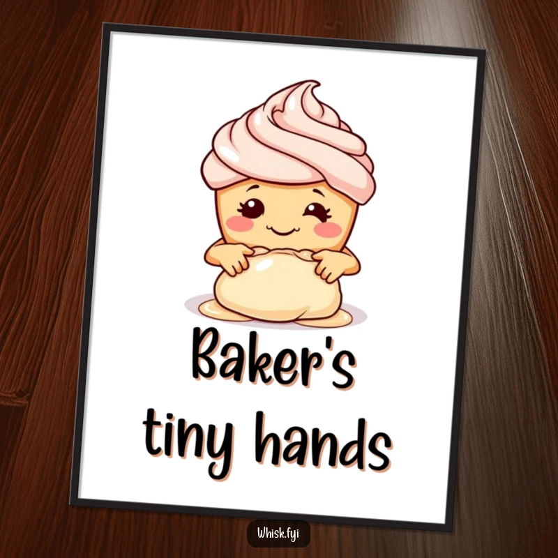 Funny poster print of a smiling cupcake baker actively kneading dough, bringing smiles and kitchen cheer.