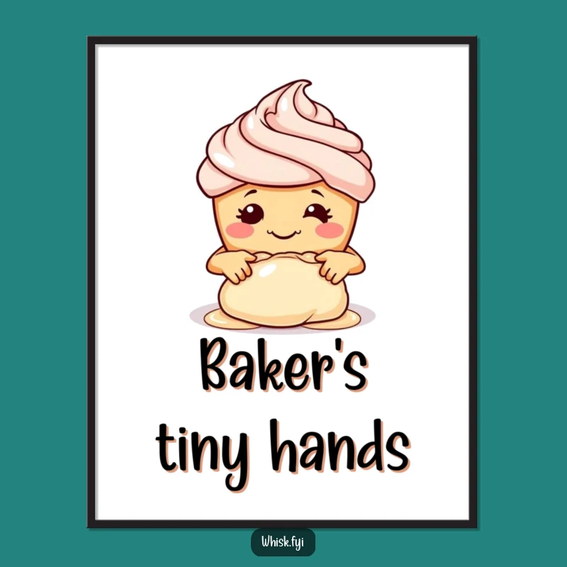 Funny Cupcake Baker Poster: Smiling Pastry Chef Kneading Dough Wall Art Gift