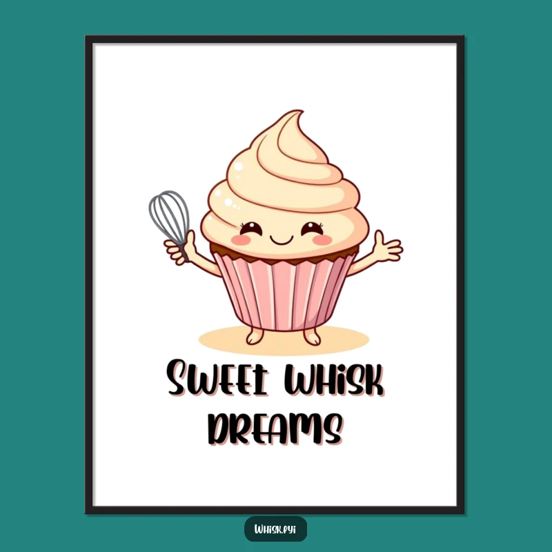 Funny Cupcake Whisking Poster - Sweet Baking Wall Art Gift