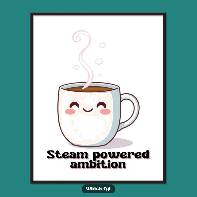 Funny Kawaii Poster: Cheerful Steam Mug Art for a Happy Home