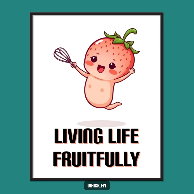 Funny Kawaii Strawberry Poster: Vibrant & Hilarious Kitchen Art Gift