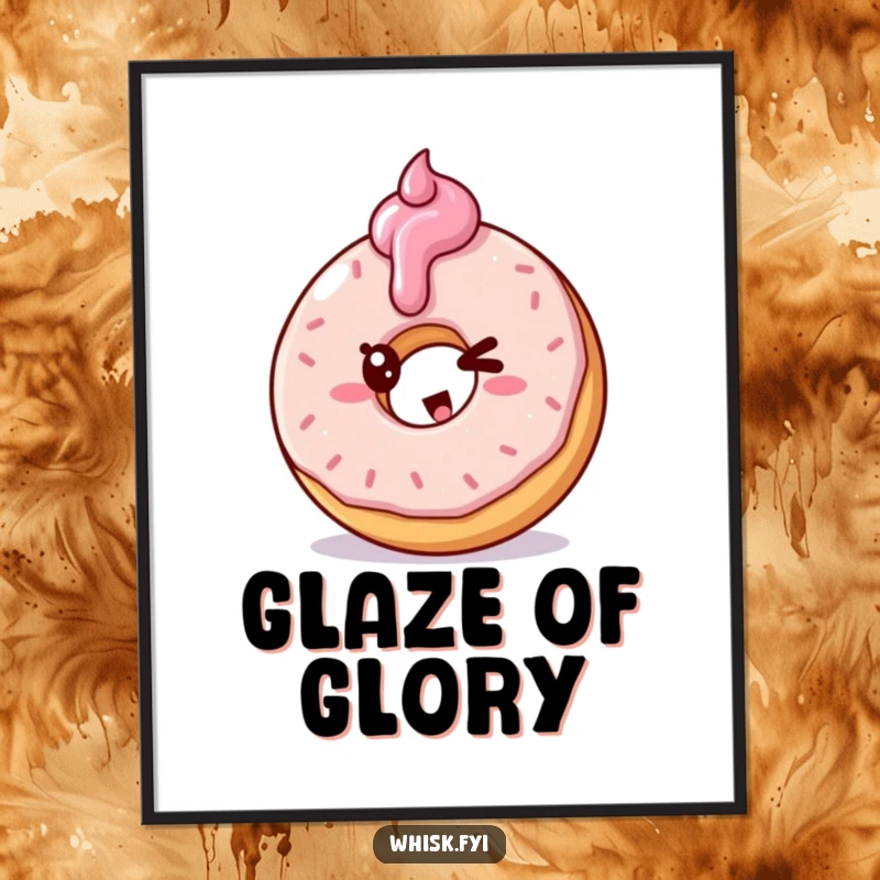 Funny poster showing a winking doughnut character applying frosting to another doughnut, perfect for kitchen decor.