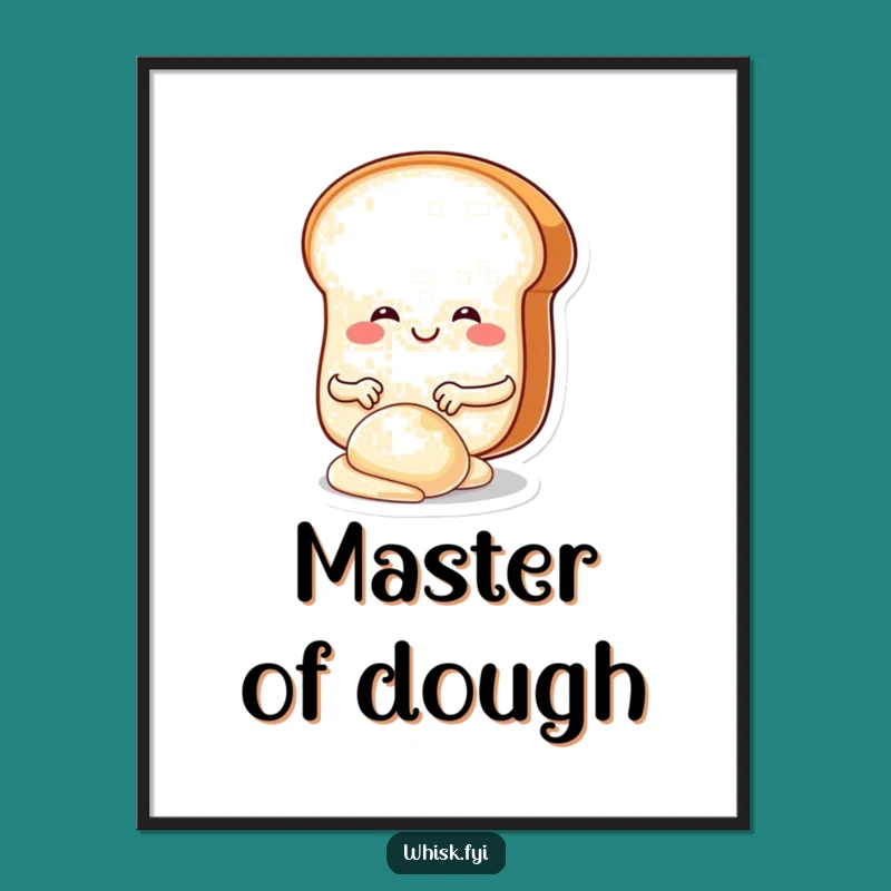 Funny Bread Kneading Dough Poster: Whimsical Baker Character Art Print Gift