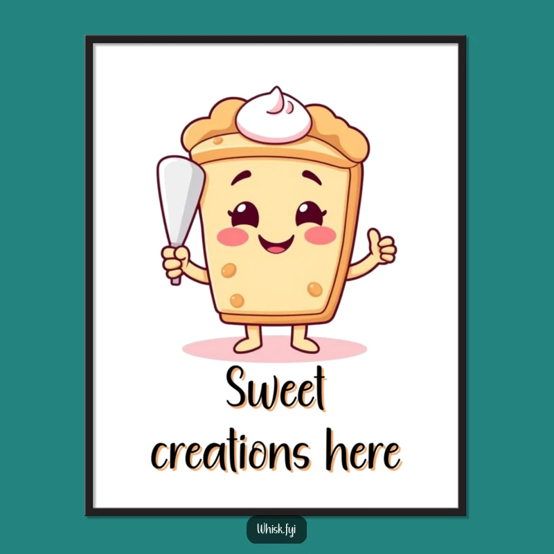 Funny Pie Slice Poster - Smiling Baker Character, Sweet Wall Art