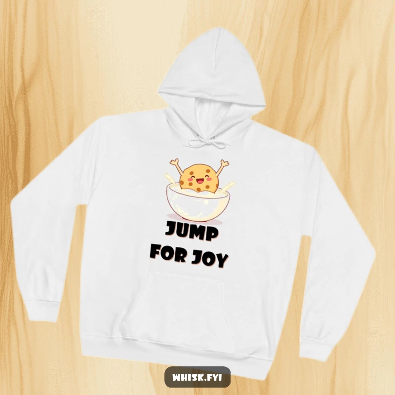 Funny hoodie featuring a giggling cookie jumping into milk, offering cozy comfort with a playful, humorous snack-themed design.