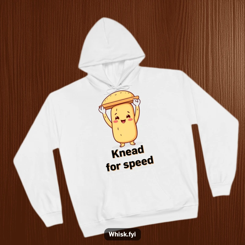 Funny baguette baker hoodie featuring a proud baguette character proudly holding a baking sheet, symbolizing warmth and bread.