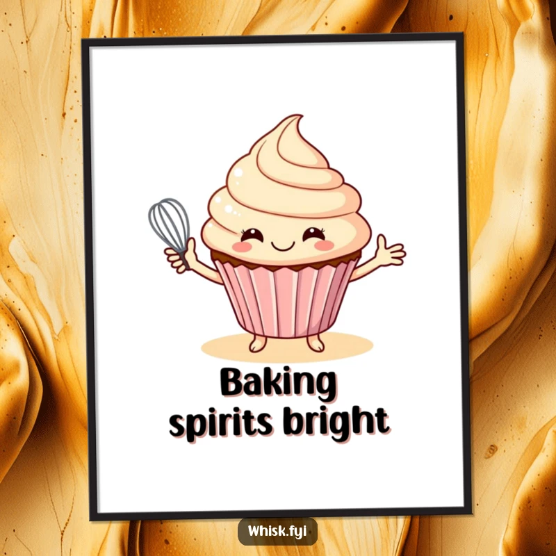Funny Free Printable Wall Art: A smiling cupcake charitably offers a baking whisk.
