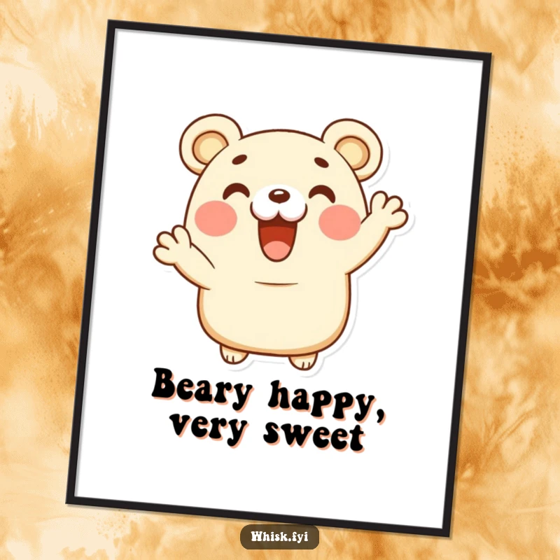 Funny Free Printable happy bear claw pastry giving a delighted cheer, joyful and humorous downloadable wall art for decor.
