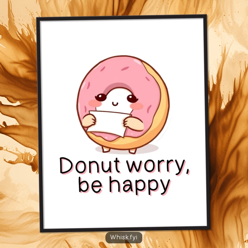 Funny Free Printable Wall Art: Determined small donut character carefully folds a small piece of parchment paper, cute decor.