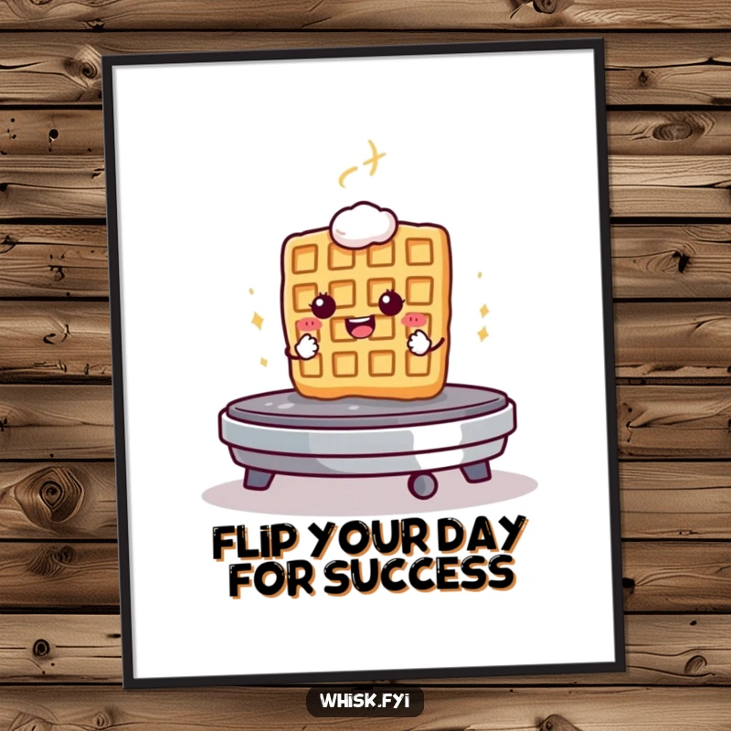 Funny free printable wall art of a determined waffle bravely facing a hot griddle, adding bold humor to decor.