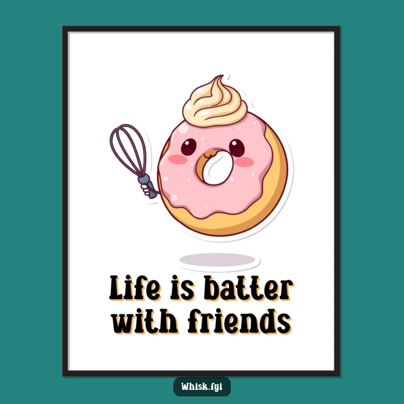 Free Printable Wall Art: Funny Donut Whisking Frosting, Quirky Downloadable Decor Gift
