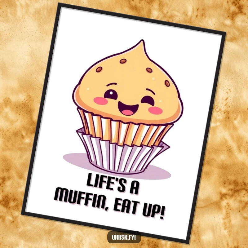 Funny Free Printable Wall Art: A cheerful muffin exploding with joy from its liner, perfect quirky home decor.