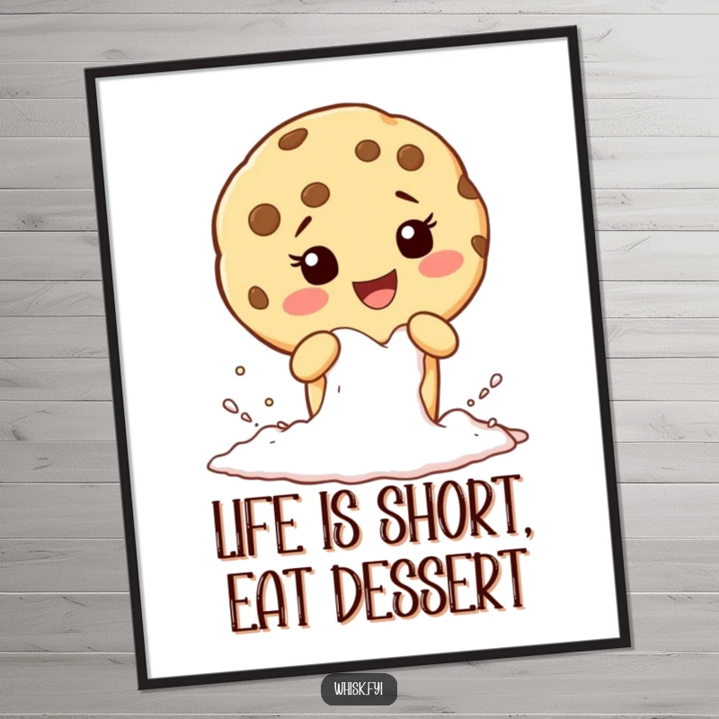 Funny Free Printable Wall Art: A giggling cookie character enthusiastically sifts a pile of flour.