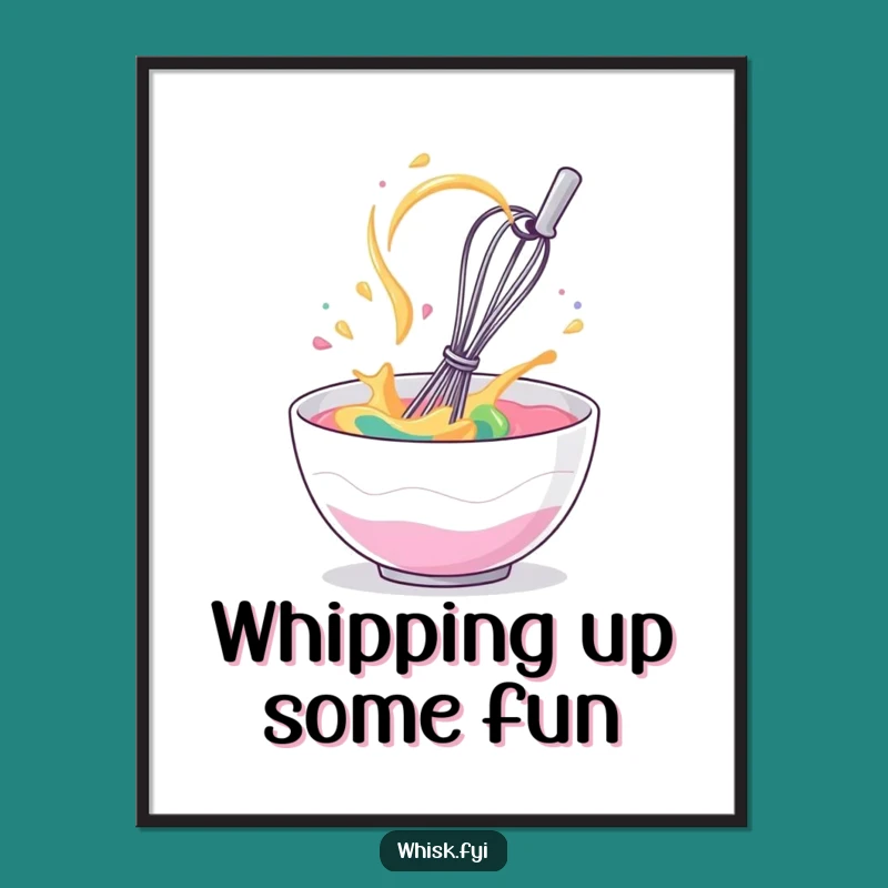 Funny Free Printable Wall Art: Giggling Whisk in Batter, Hilarious Downloadable Kitchen Decor