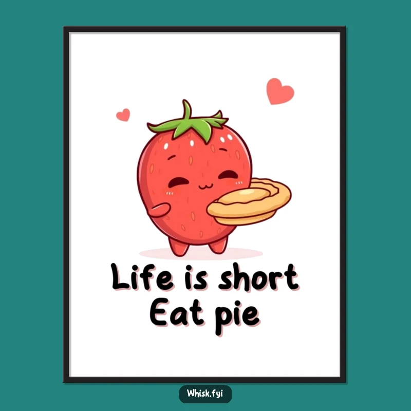 Funny Free Printable Wall Art: Shy Strawberry with Pie - Downloadable Decor