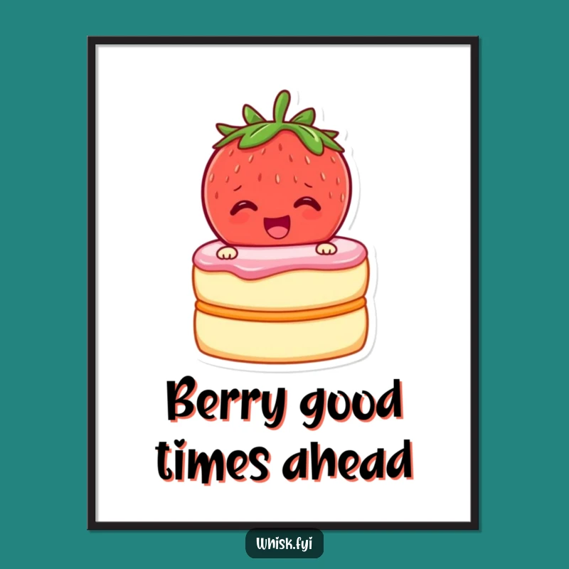 Funny Free Printable Wall Art: Strawberry Baker Zipping Cake Layers, Quirky Downloadable Decor