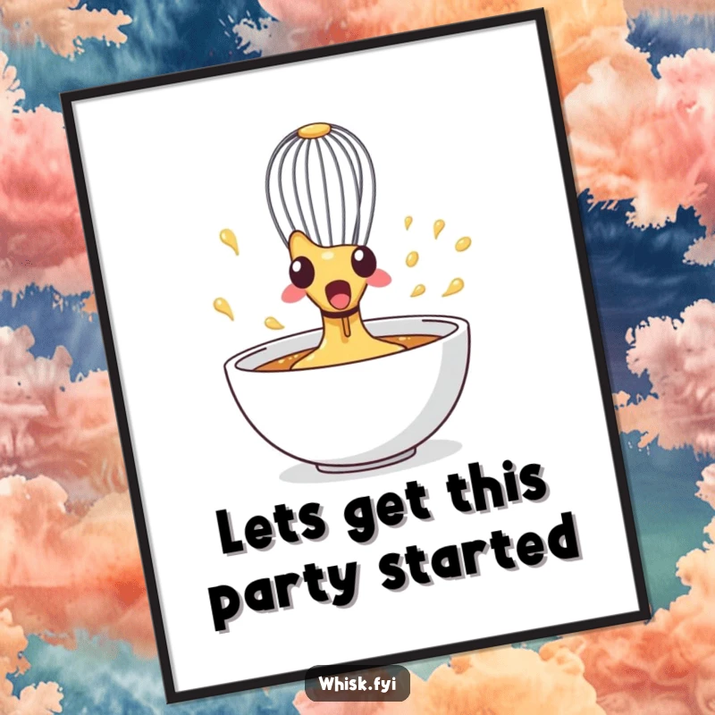 Funny Free Printable Wall Art: A surprised whisk is captured mid-spin within a bowl, adding dynamic humor to your walls.
