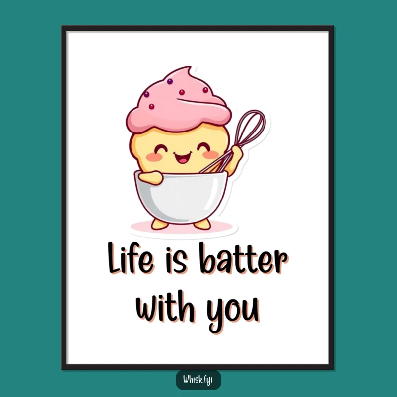 Funny Free Printable Wall Art: Kawaii Muffin Whisking Joyful Art - Downloadable Decor