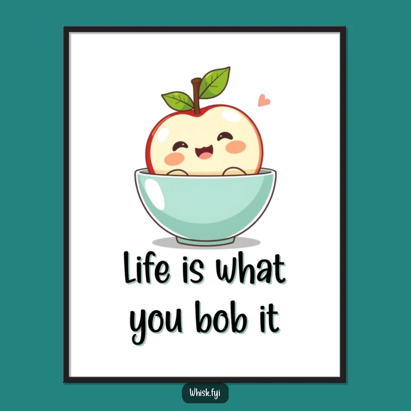 Amusing Free Printable Wall Art: Kawaii Apple Bobbing Excitement Downloadable Art