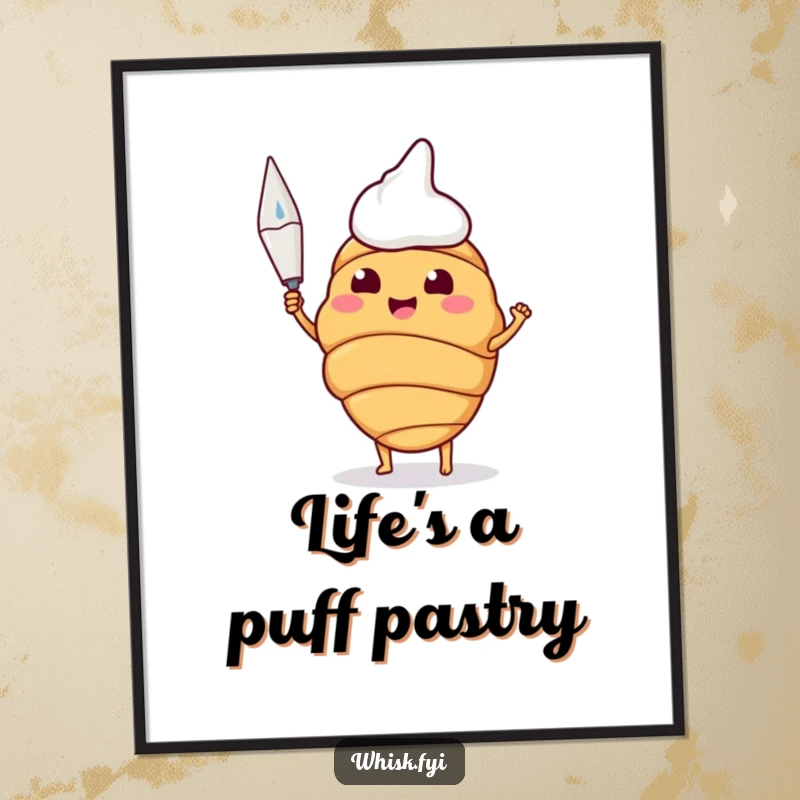 Funny Free Printable Wall Art: Happy croissant proudly holding a piping bag, a delightful addition to any kitchen.
