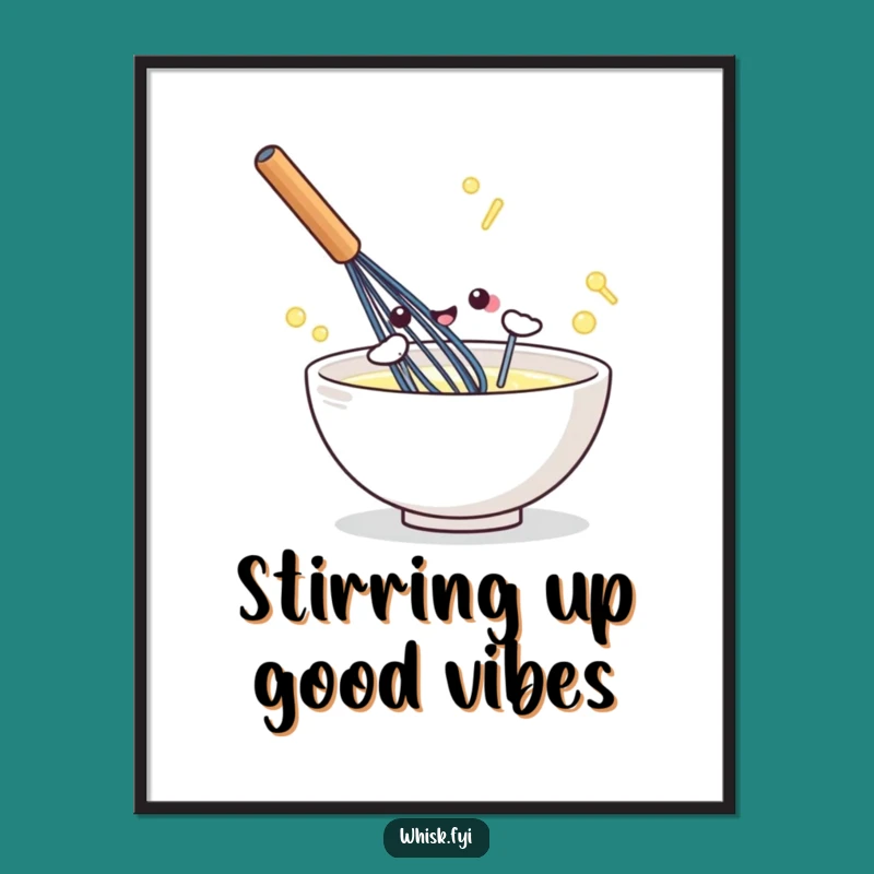 Free Printable Wall Art: Funny Kawaii Whisk, Energetic Kitchen Decor