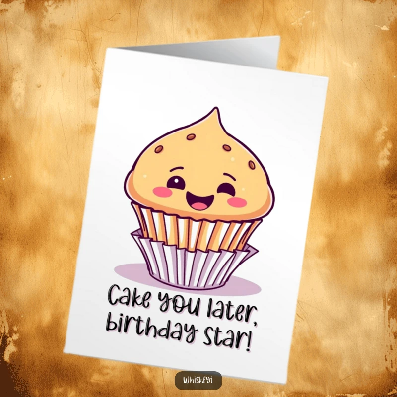 Funny Free Printable Birthday Card: Elated muffin bursting from liner, spreading birthday cheer, perfect for a laugh.