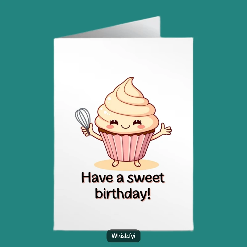 Free Printable Birthday Card: Funny Cupcake Whisking - Downloadable Baking Fun