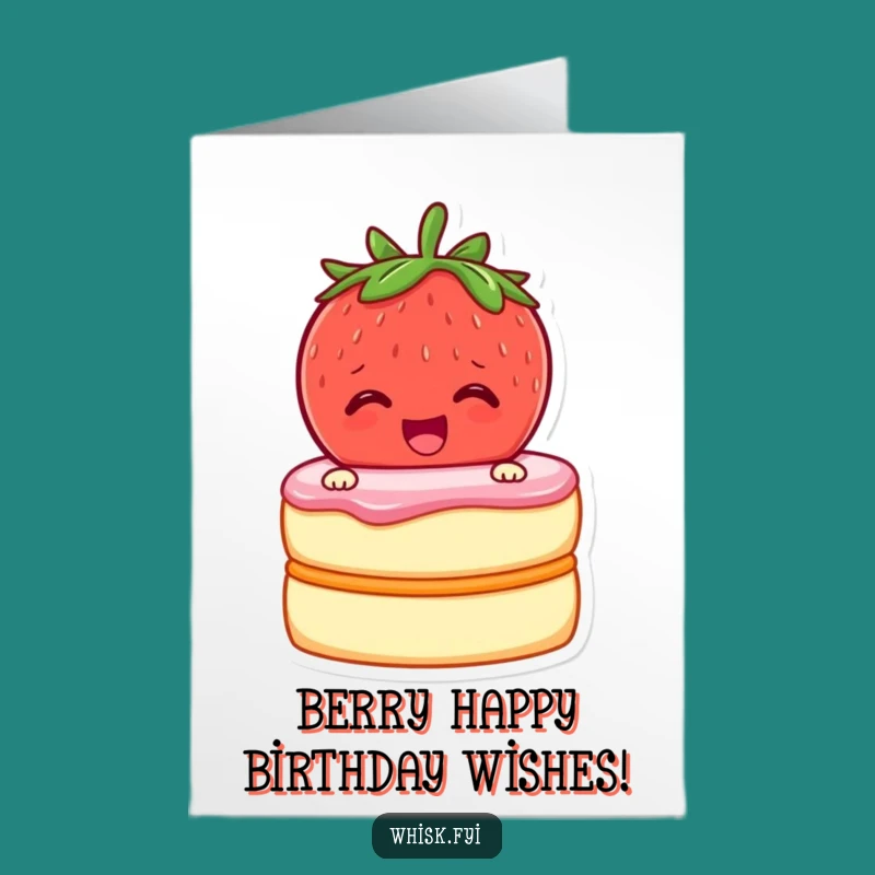 Free Printable Birthday Card: Funny Strawberry Baker, Zipping Cake Layers, Downloadable DIY Gift