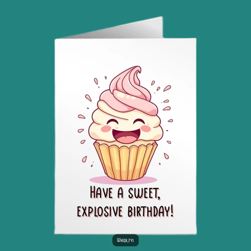 Free Printable Cupcake Birthday Card: Funny Frosting Explosion Design, Downloadable